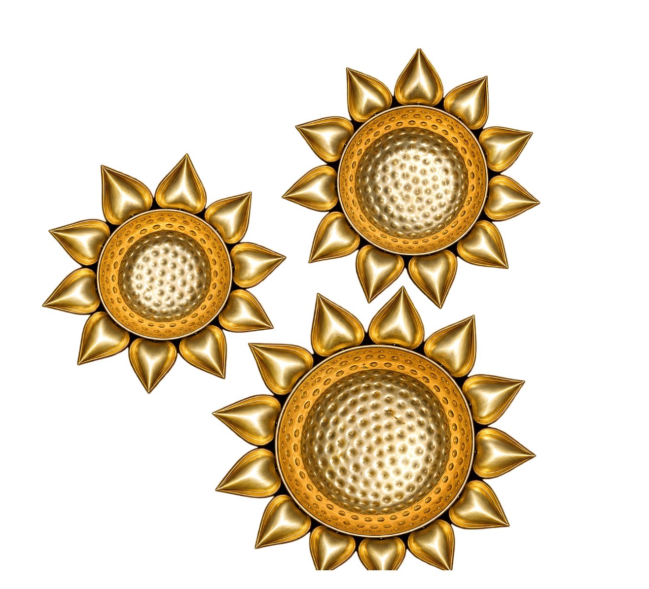 Sunflower Motif Hammered Metal Urli Diya Bowl